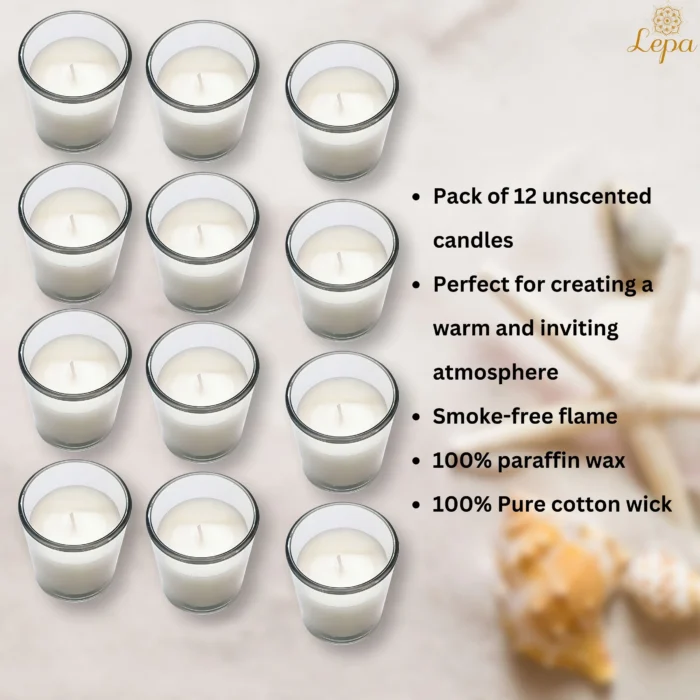 45 ml Unscented Paraffin Wax Glass Candles - 12-Piece Gift Set - Image 3