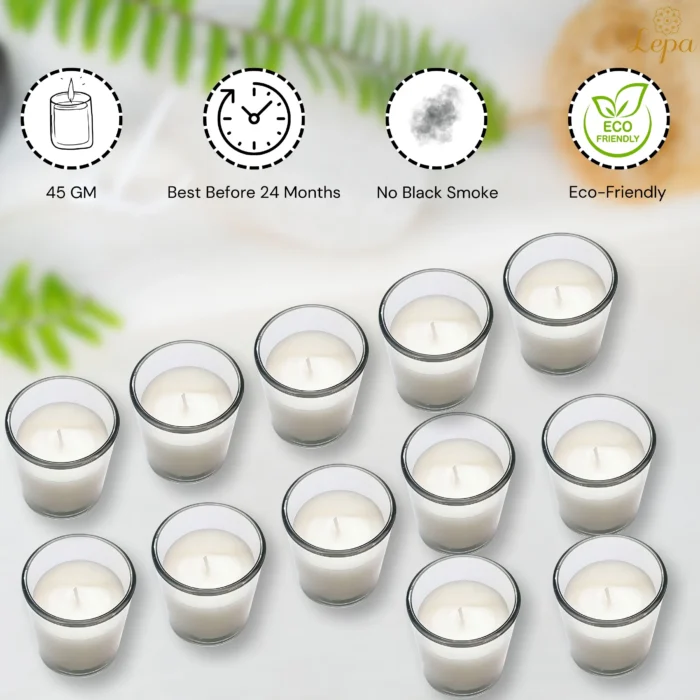 45 ml Unscented Paraffin Wax Glass Candles - 12-Piece Gift Set - Image 2