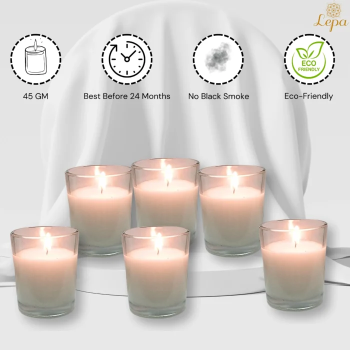 45 ml Unscented Paraffin Wax Glass Candles - Set of 6 - Image 3
