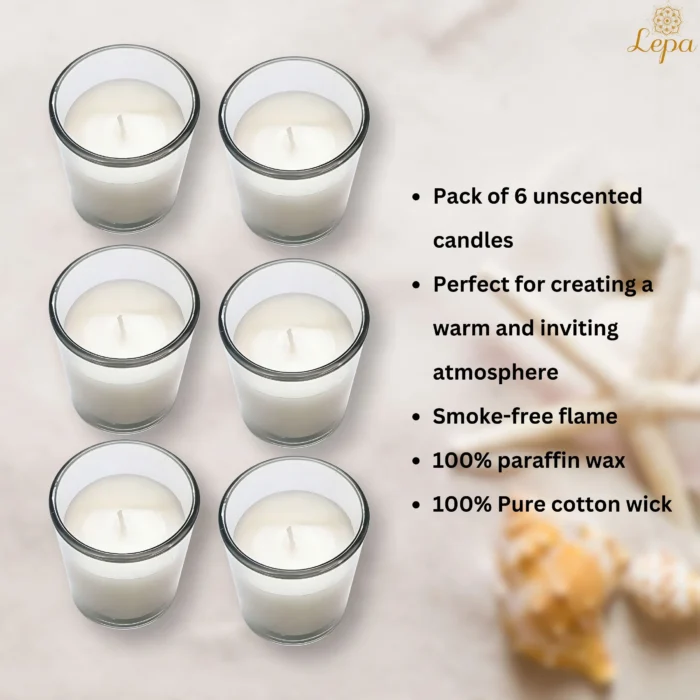45 ml Unscented Paraffin Wax Glass Candles - Set of 6 - Image 2