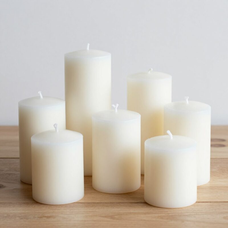 Eco-friendly soy wax pillar candles for events in white Eco-friendly soy wax pillar candles for events in white