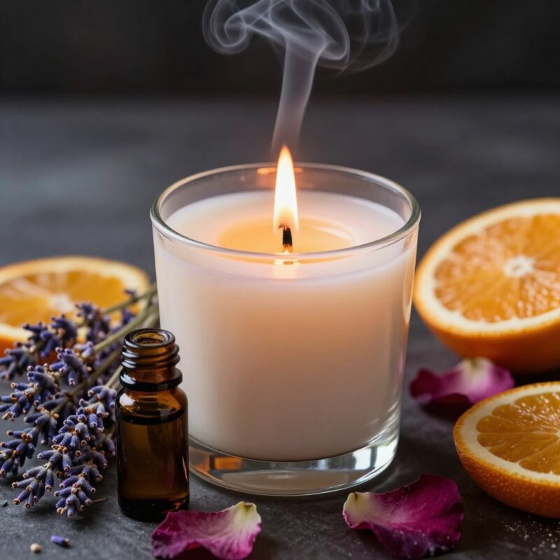 Massage candle with visible essential oil ingredients